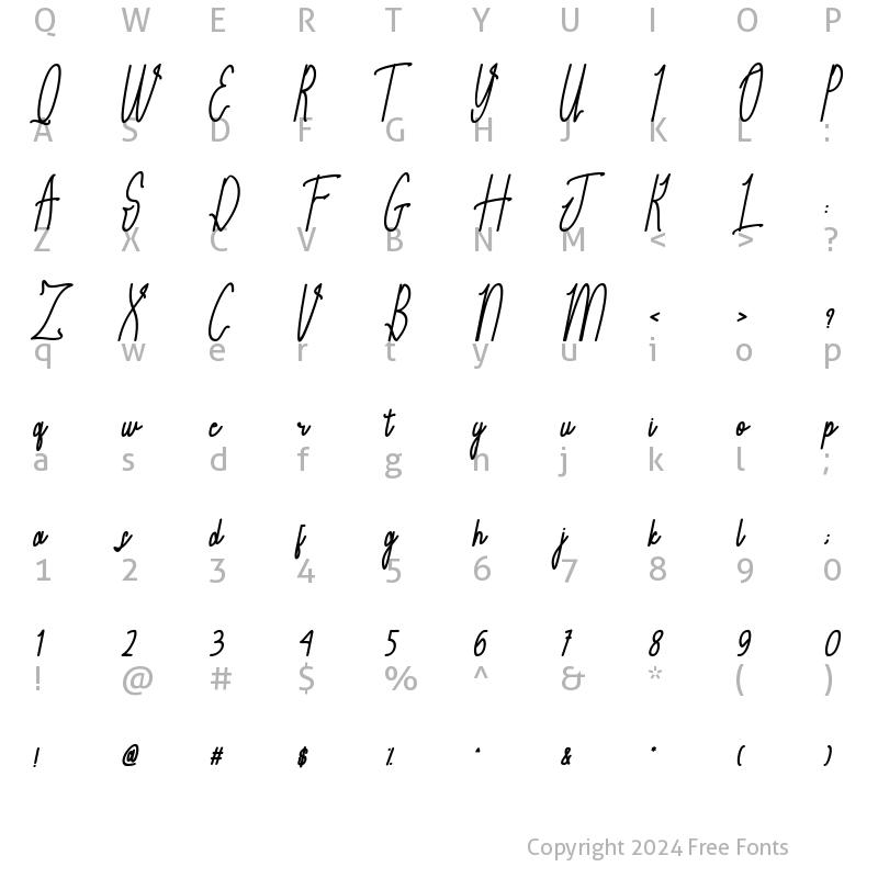 Character Map of Komonesia Signature Slant Regular