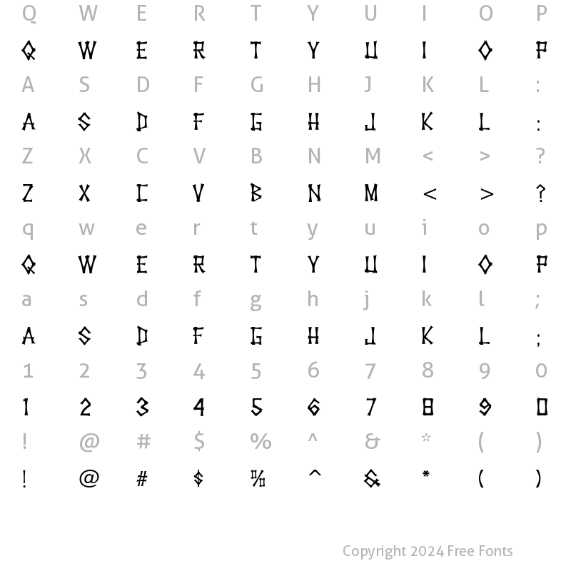 Character Map of Kon Tiki Hula JF Regular