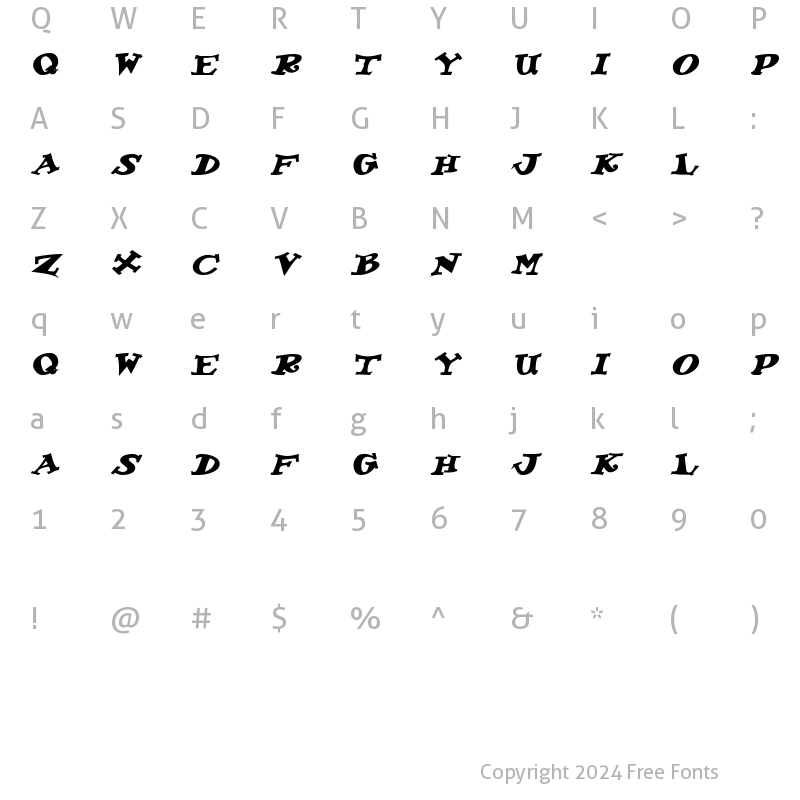 Character Map of KoolKapsDisplayHvy Bold Italic