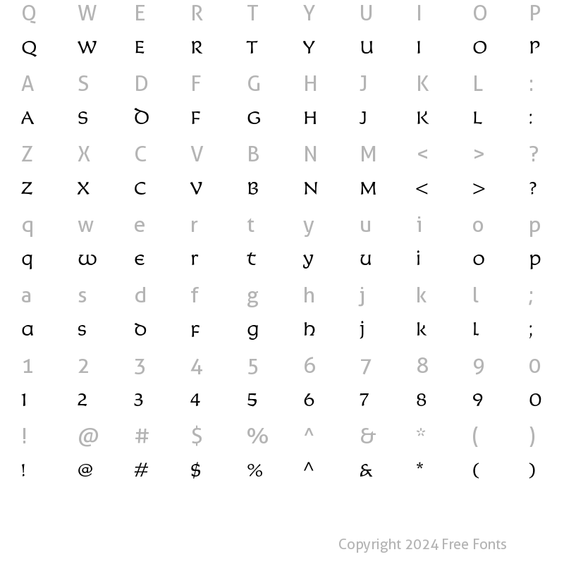 Character Map of Korigan ITC Light Regular