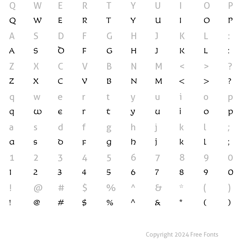 Character Map of KoriganITC TT Light