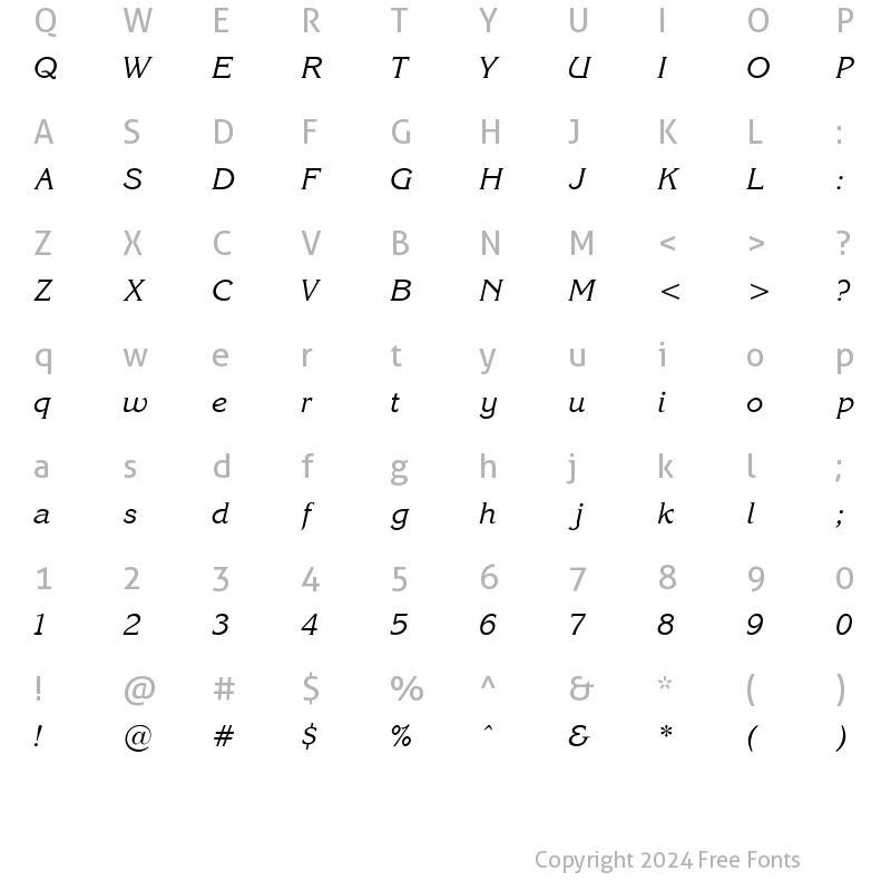 Character Map of Korinna Normal-Italic