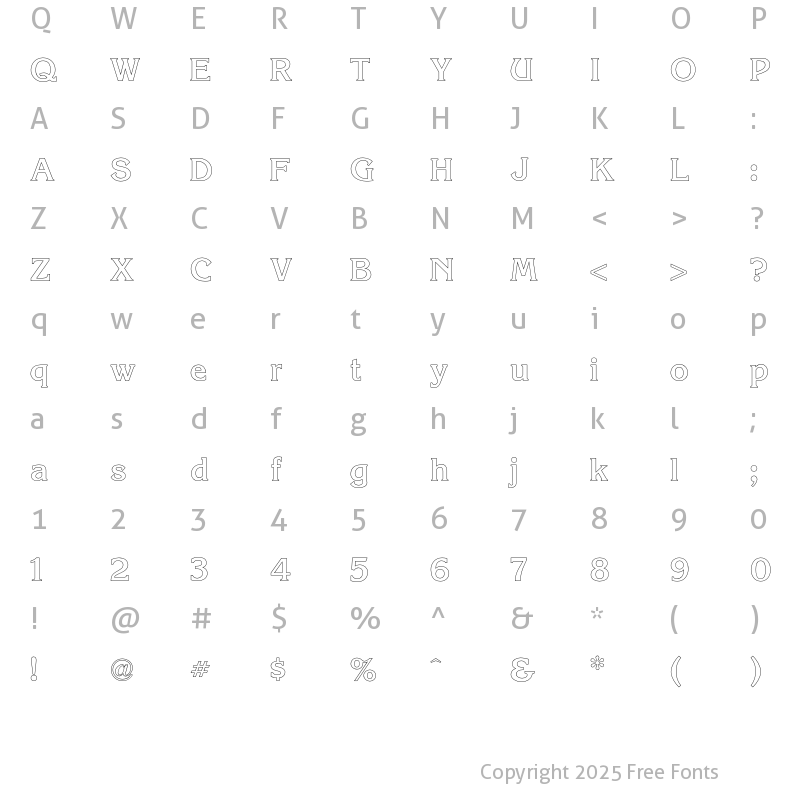 Character Map of Korinna Outline Regular
