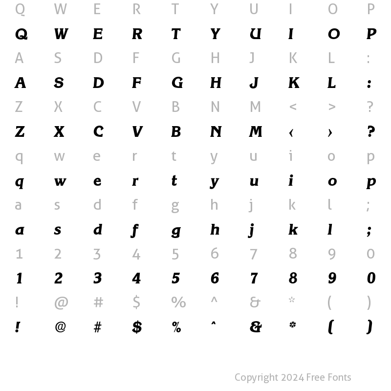 Character Map of Korinth-BoldIta Regular