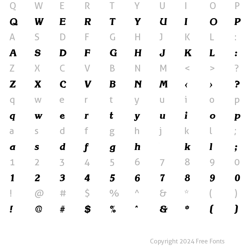 Character Map of Korinth-Serial-ExtraBold RegularItalic