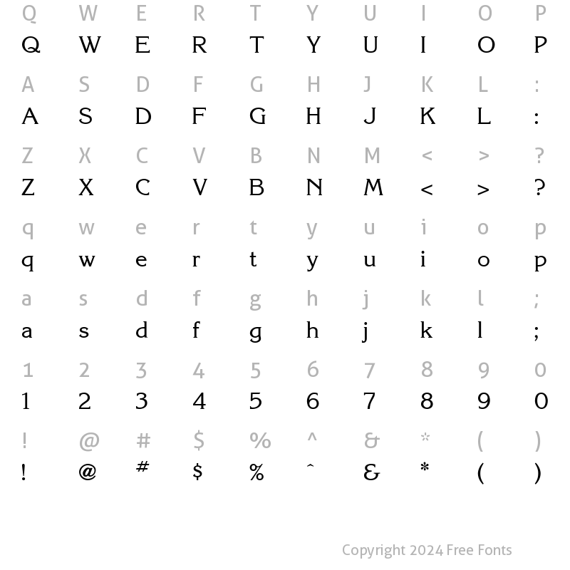 Character Map of Korinthia Regular