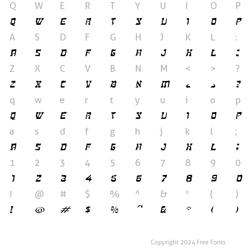 Character Map of Kosher Extended Italic