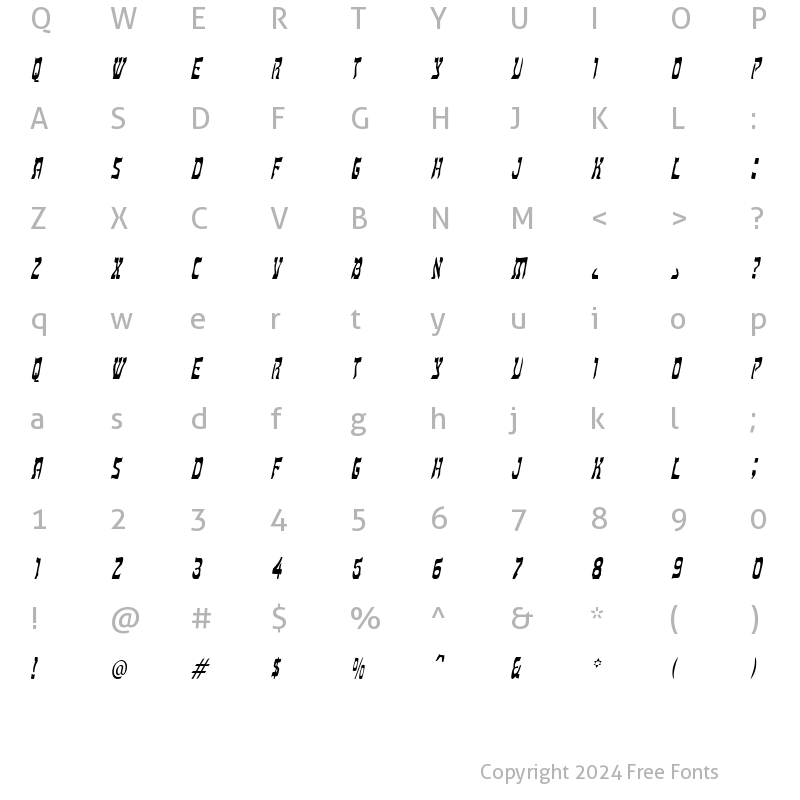 Character Map of Kosher Thin Italic