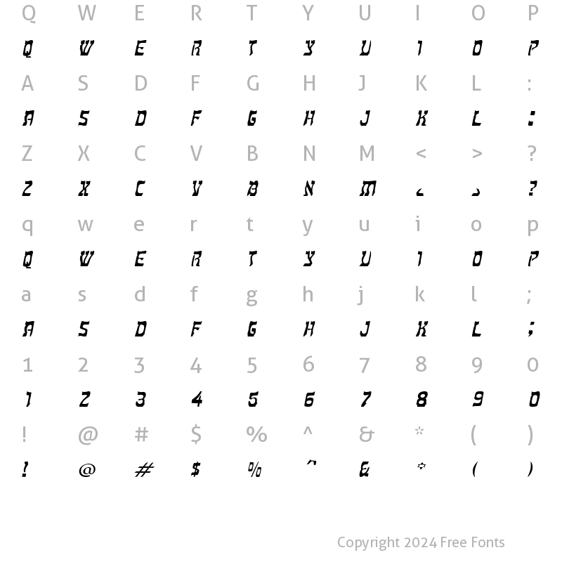 Character Map of Kosher Wide Italic