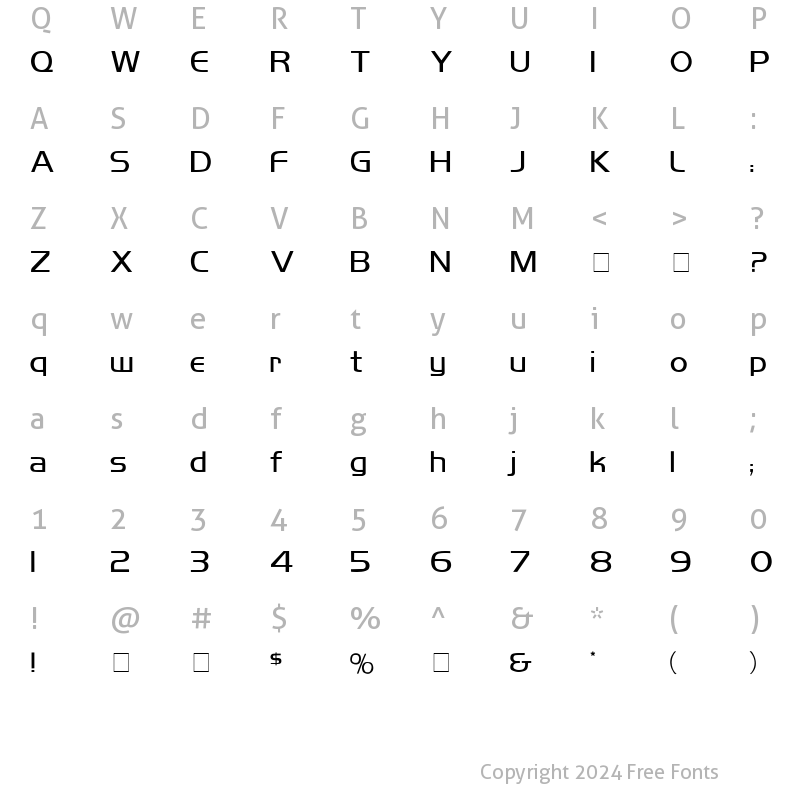 Character Map of Koshgarian-Light Medium