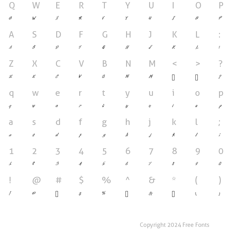 Character Map of Kotoba dua Halfmoon Italic