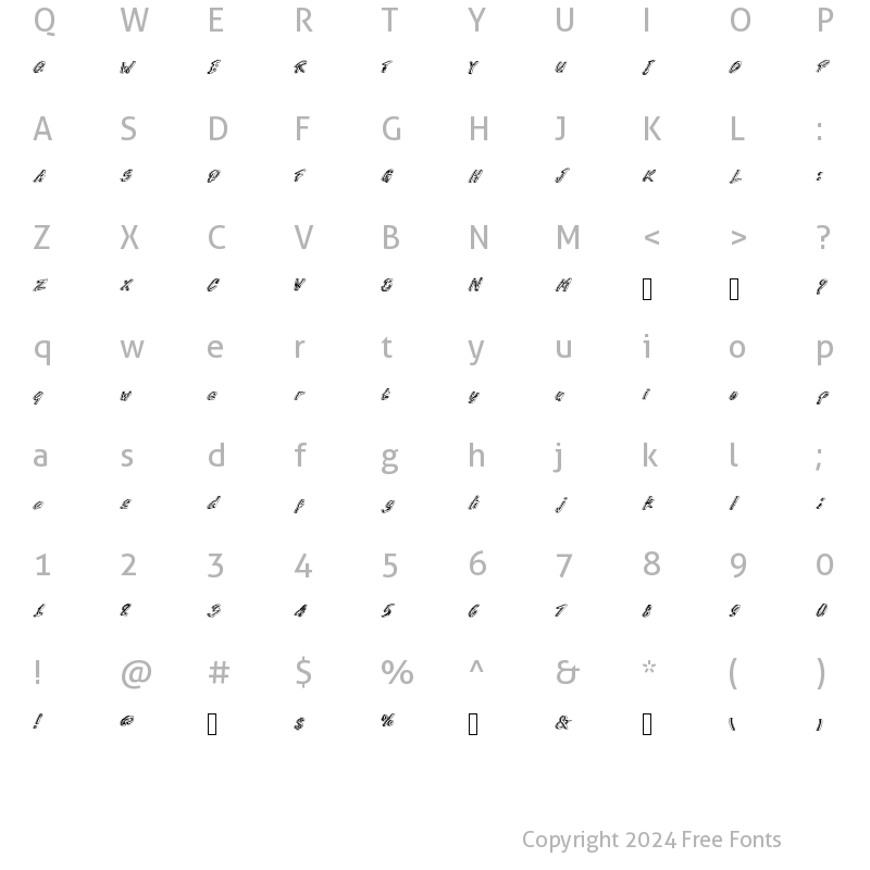 Character Map of Kotoba dua Tuxedo Italic