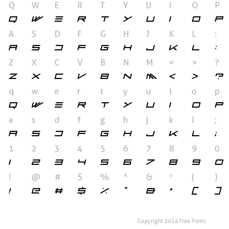 Character Map of Kozmik Vibez Italic