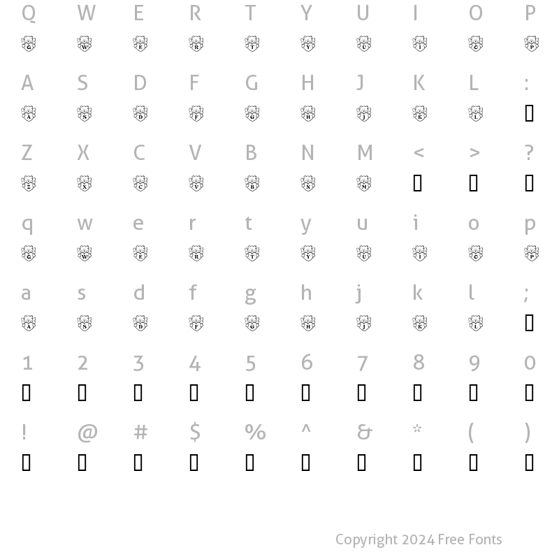 Character Map of KR Angel Bear Regular