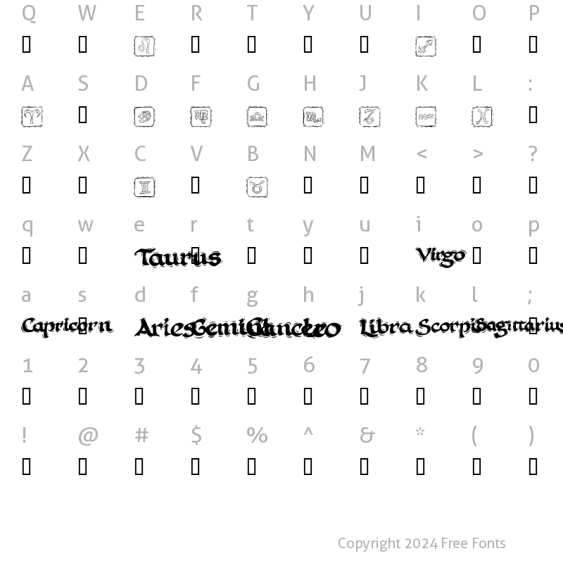 Character Map of KR Astro 1 Regular