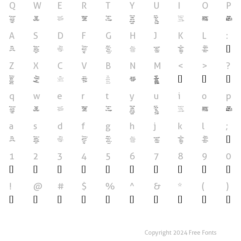 Character Map of KR Bad Girlz Regular