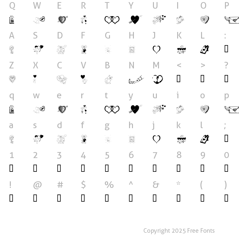 Character Map of KR Be Mine Regular