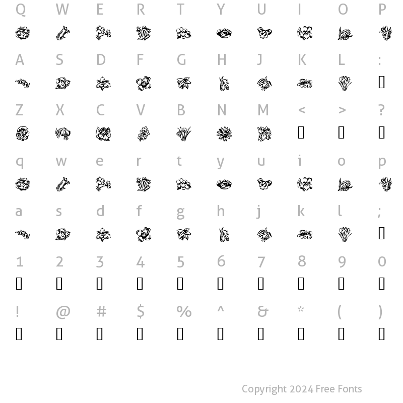 Character Map of KR Beautiful Flowers 2 Regular