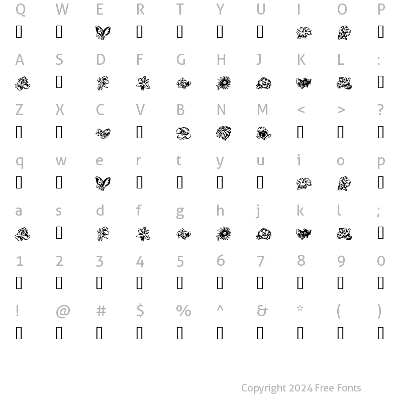 Character Map of KR Beautiful Flowers 3 Regular