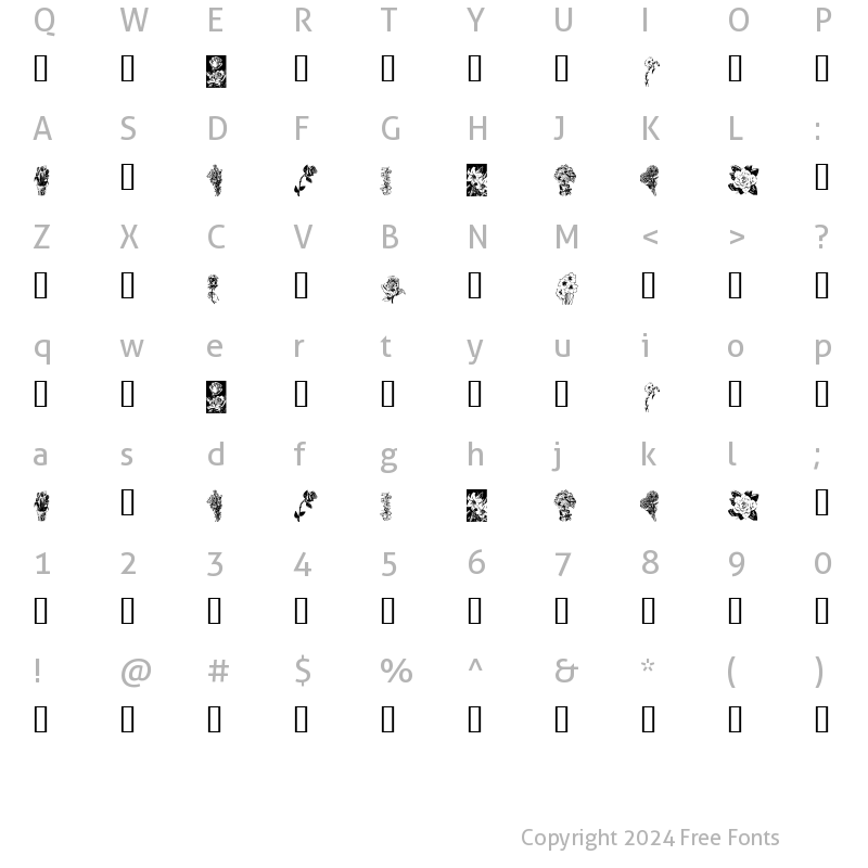 Character Map of KR Beautiful Flowers Regular