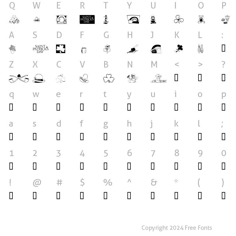 Character Map of KR Belated St Patricks Regular