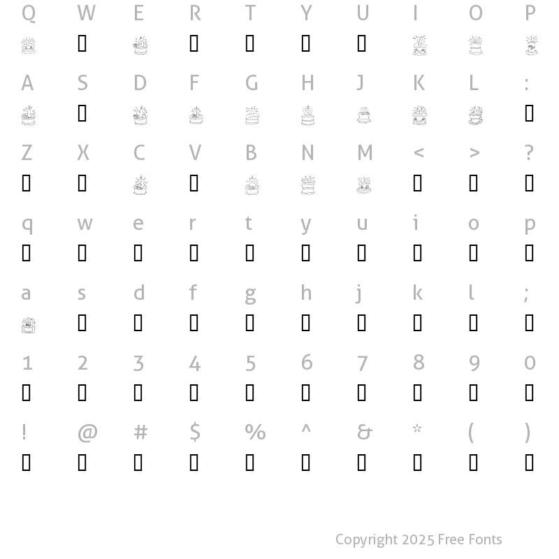 Character Map of KR Birthday Cake! Dings Regular