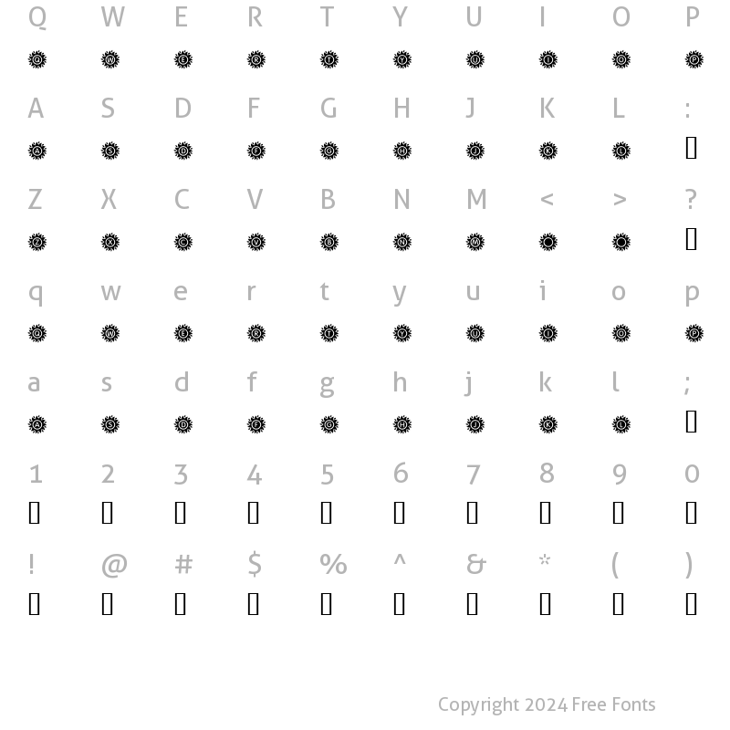 Character Map of KR Blazing Sun Regular