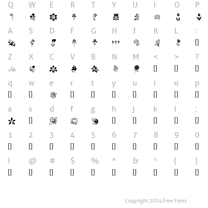 Character Map of KR Blossoms 1 Regular