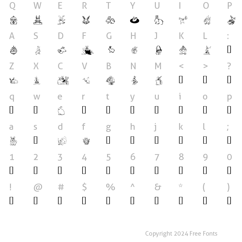 Character Map of KR Bunny Dings Regular