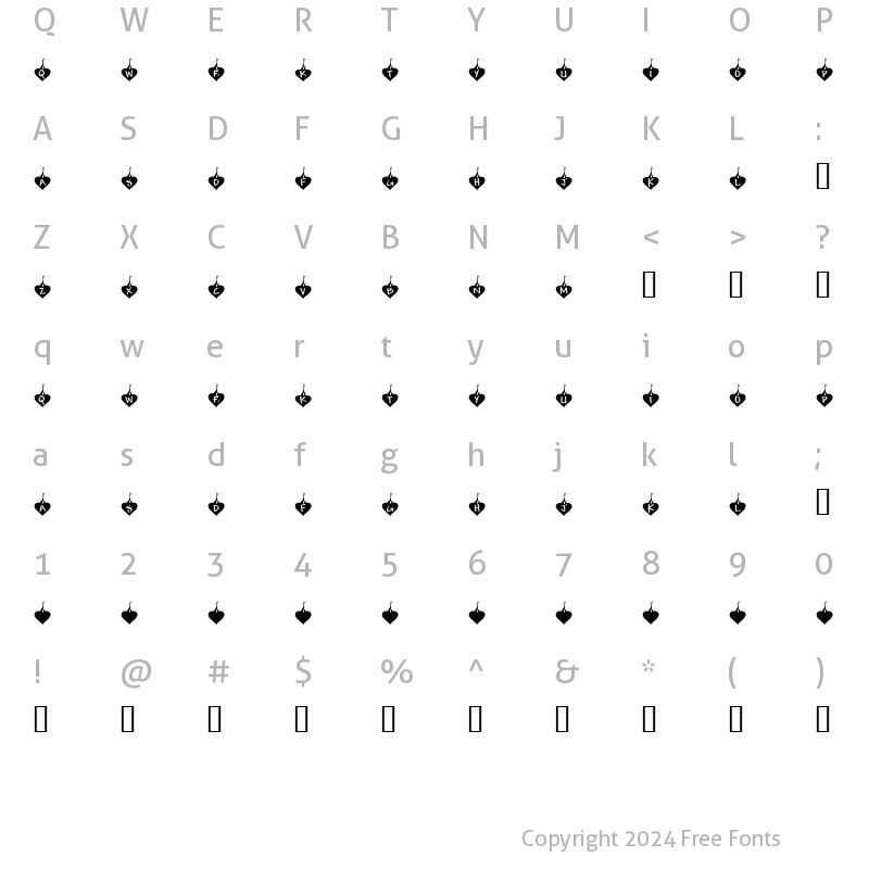 Character Map of KR Burning Love Regular