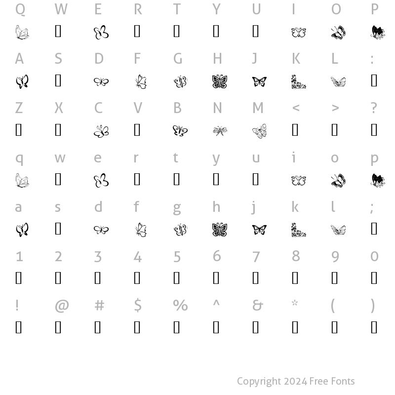 Character Map of KR Butterflies Regular