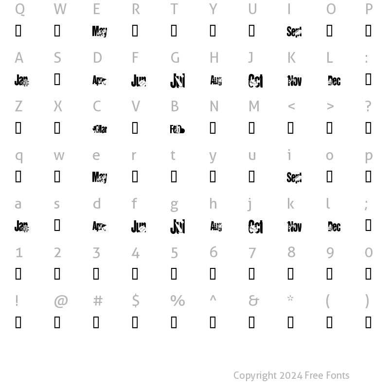 Character Map of KR Calendar Regular