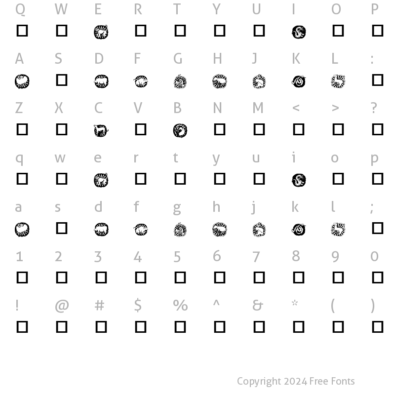 Character Map of KR Chinese Zodiac Regular