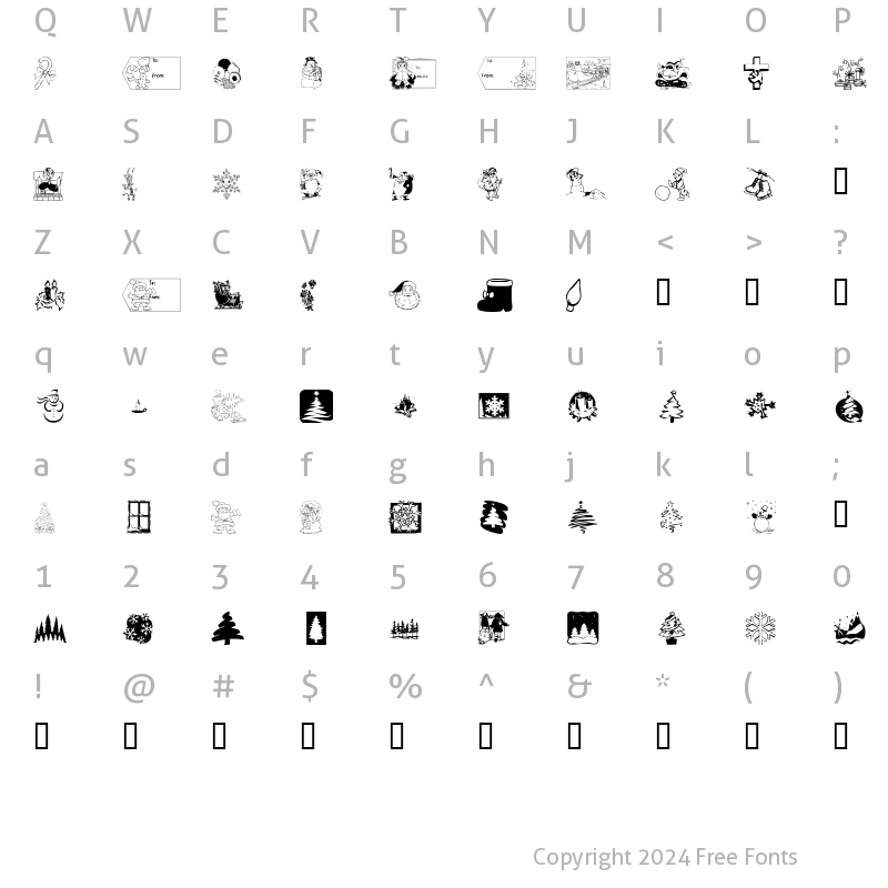 Character Map of KR Christmas 2001 Regular