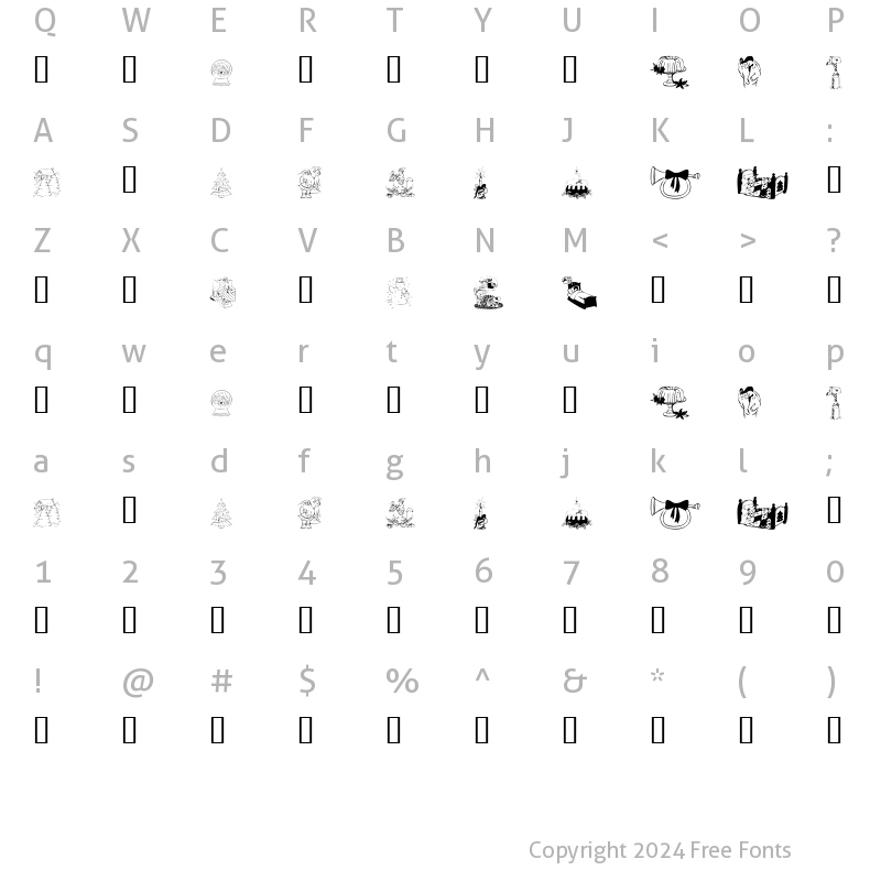 Character Map of KR Christmas 2002 Dings 1 Regular