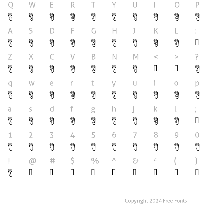 Character Map of KR Coffee To Go Regular