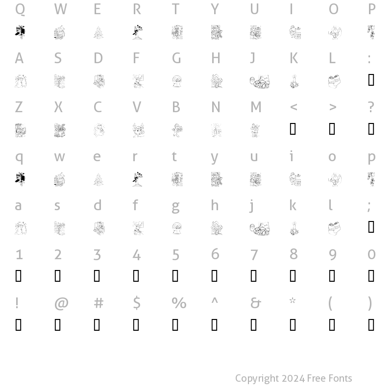 Character Map of KR Color Me Christmas 2002 Regular