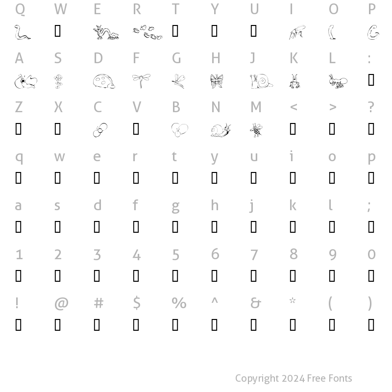 Character Map of KR Cute As A Bug Regular