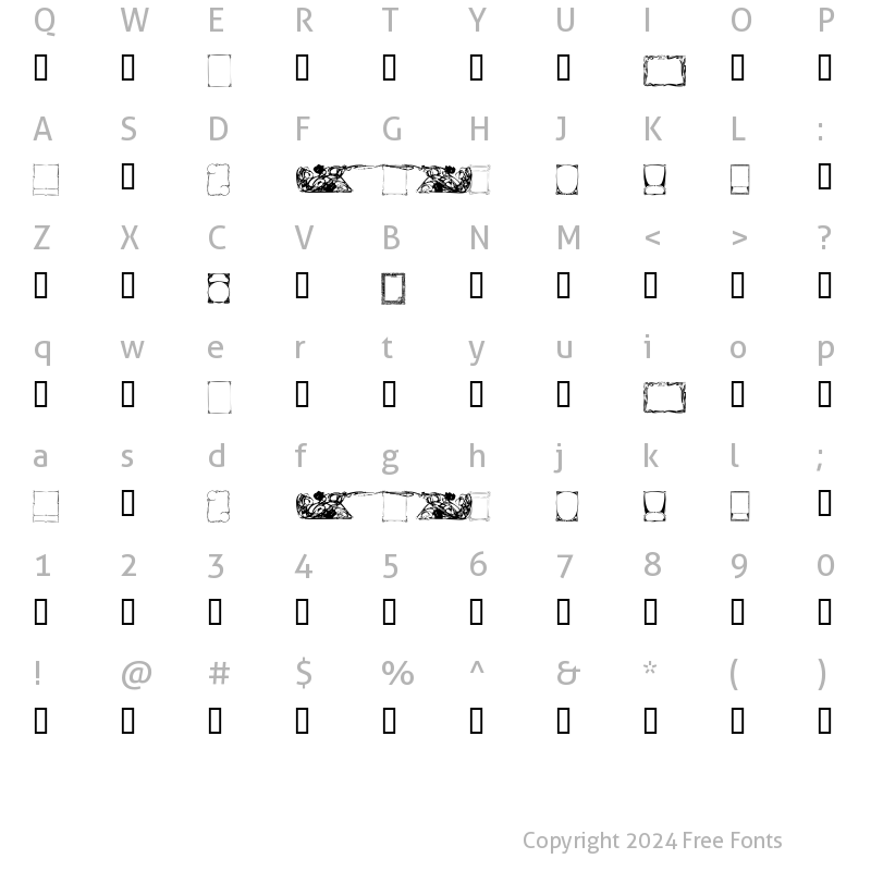 Character Map of KR Deco Frames Regular