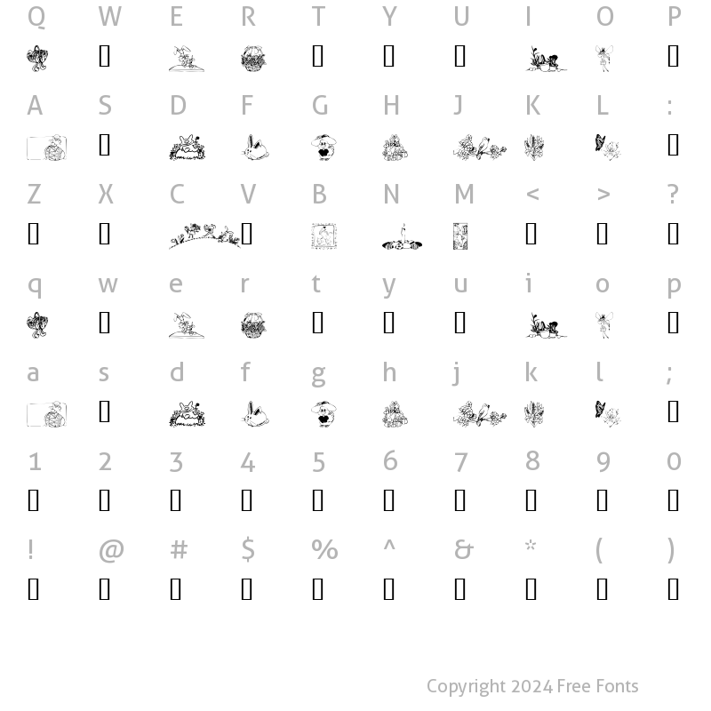 Character Map of KR Easter 2002 Regular