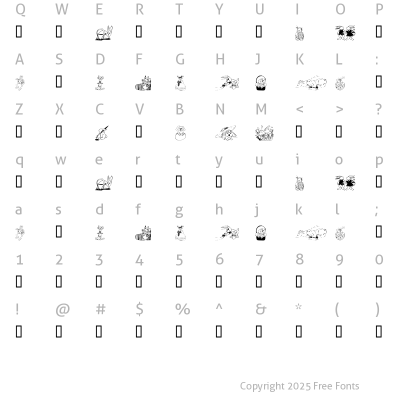 Character Map of KR Easter Bunnies Regular