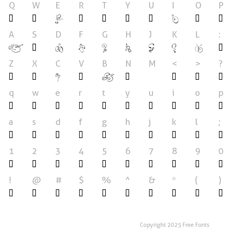 Character Map of KR Fleur Flair 5 Regular