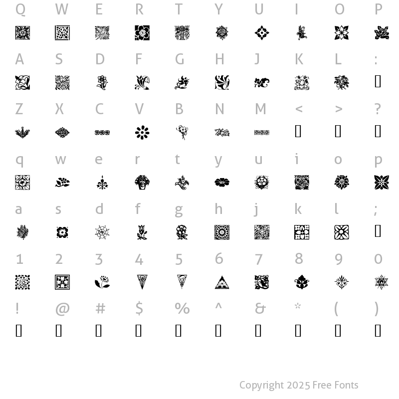 Character Map of KR Fleurish Floral Regular