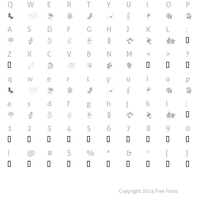 Character Map of KR Floral Color Me 2 Regular