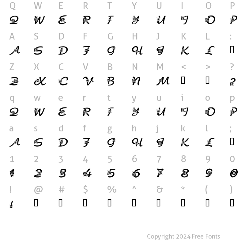 Character Map of KR Floral Script Regular