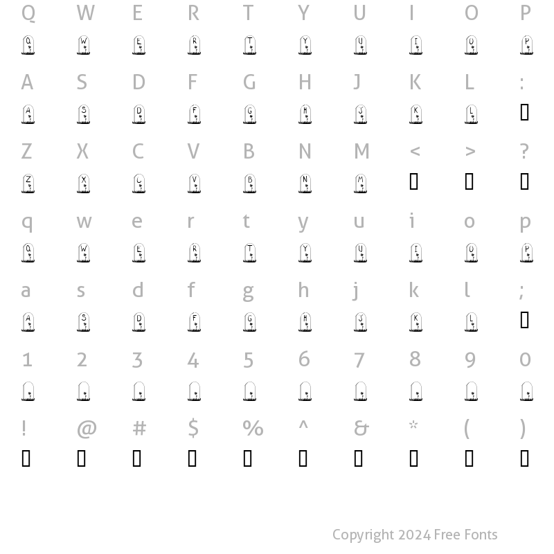 Character Map of KR Gravestone Regular