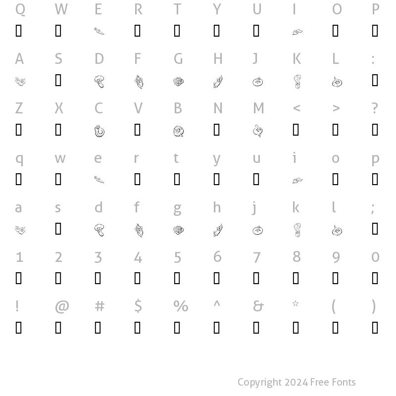 Character Map of KR Happy Veggies! Regular