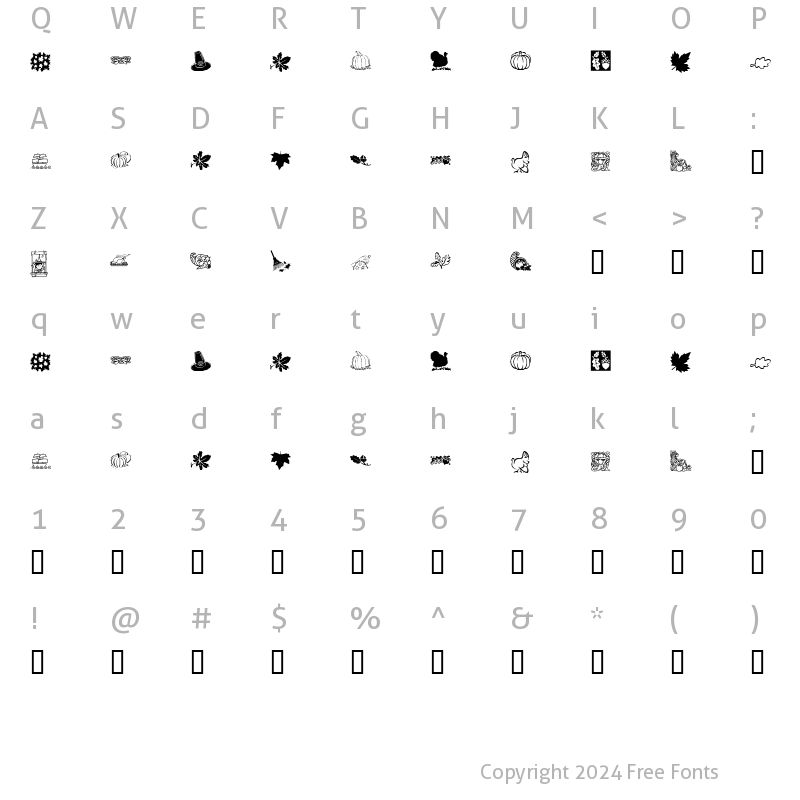 Character Map of KR Harvest Dings Regular