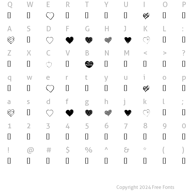 Character Map of KR Heartfelt Regular