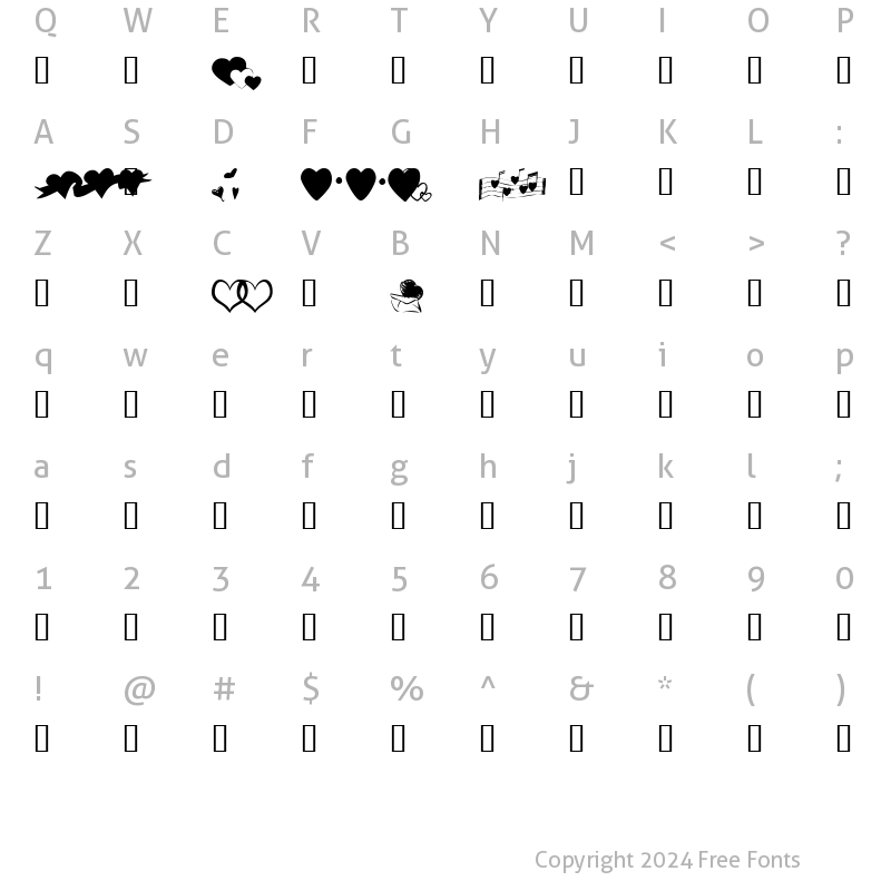 Character Map of KR Hearts Along Regular